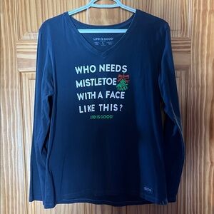 Life Is Good Dark Blue Long Sleeve Shirt with Festive Design